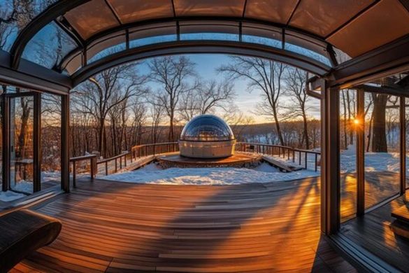 Un dôme de verre design niché dans une forêt boréale enneigée au crépuscule, parfait pour une Coolcation : les meilleures destinations d'Europe du Nord pour fuir la canicule.