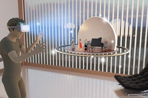 Un utilisateur de réalité virtuelle interagit avec une scène musicale holographique tout en apprenant comment injecter du bruit de protection pour empêcher le clonage IA de votre voix.